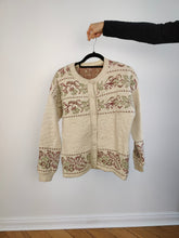 Load image into Gallery viewer, The Wool Angora Cream Floral Cardigan | Vintage knit knitted sweater jacket off white beige ivory flower pattern Nordic Norwegian S
