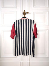 Load image into Gallery viewer, The Silk American Flag Shirt | Vintage Lady Rene stripe stripes stars embroidery print pattern short sleeve man woman unisex M-L
