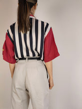 Load image into Gallery viewer, The Silk American Flag Shirt | Vintage Lady Rene stripe stripes stars embroidery print pattern short sleeve man woman unisex M-L
