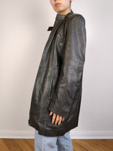Load image into Gallery viewer, The Nappa Leather Green Black Coat | Vintage real lamb leather mid length straight jacket dark green black made in Italy 46 S
