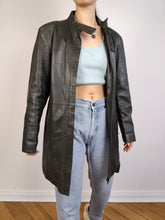 Load image into Gallery viewer, The Nappa Leather Green Black Coat | Vintage real lamb leather mid length straight jacket dark green black made in Italy 46 S
