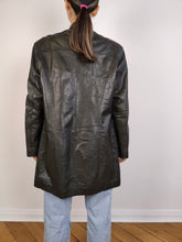 Load image into Gallery viewer, The Nappa Leather Green Black Coat | Vintage real lamb leather mid length straight jacket dark green black made in Italy 46 S
