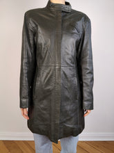 Load image into Gallery viewer, The Nappa Leather Green Black Coat | Vintage real lamb leather mid length straight jacket dark green black made in Italy 46 S
