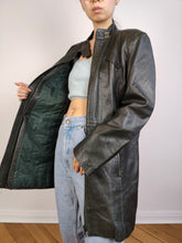Load image into Gallery viewer, The Nappa Leather Green Black Coat | Vintage real lamb leather mid length straight jacket dark green black made in Italy 46 S
