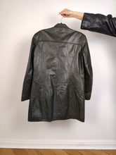 Load image into Gallery viewer, The Nappa Leather Green Black Coat | Vintage real lamb leather mid length straight jacket dark green black made in Italy 46 S
