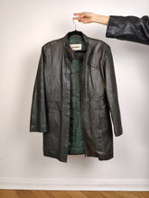 Load image into Gallery viewer, The Nappa Leather Green Black Coat | Vintage real lamb leather mid length straight jacket dark green black made in Italy 46 S
