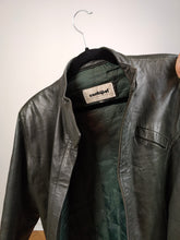 Load image into Gallery viewer, The Nappa Leather Green Black Coat | Vintage real lamb leather mid length straight jacket dark green black made in Italy 46 S
