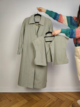 Lade das Bild in den Galerie-Viewer, Der mintgrüne Weste-Trenchcoat | Vintage 3-in-1 Weste Jacke mittellang Frühling Sommer Taille Krawatte pastell salbeigrün ML
