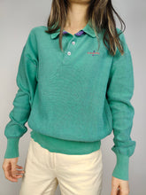 Load image into Gallery viewer, The JC De Castelbajac Iceberg Mint Polo | Vintage JC De Castelbajac Iceberg designer cotton knit sweater knitted jumper een knitted pullover green turquoise long sleeve 3 S

