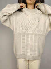 Load image into Gallery viewer, The Cream Crochet Peacock Pullover | Vintage cotton wool mix sweater jumper plain men women unisex beige off white ivory L
