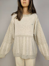Load image into Gallery viewer, The Cream Crochet Peacock Pullover | Vintage cotton wool mix sweater jumper plain men women unisex beige off white ivory L
