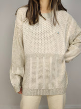 Load image into Gallery viewer, The Cream Crochet Peacock Pullover | Vintage cotton wool mix sweater jumper plain men women unisex beige off white ivory L
