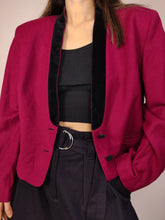 Load image into Gallery viewer, The Wool Pink Magenta Short Blazer Jacket | Vintage 80s pure virgin wool velvet collar crop jacket made in Italy M
