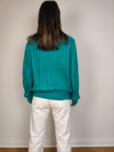 Load image into Gallery viewer, The Mohair Wool Turquoise Cardigan | Vintage Luciana plain blue green cable knit knitted jacket Luciana made in Italy M
