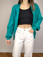 Load image into Gallery viewer, The Mohair Wool Turquoise Cardigan | Vintage Luciana plain blue green cable knit knitted jacket Luciana made in Italy M
