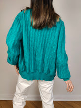 Load image into Gallery viewer, The Mohair Wool Turquoise Cardigan | Vintage Luciana plain blue green cable knit knitted jacket Luciana made in Italy M
