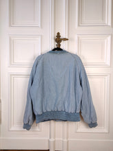 Load image into Gallery viewer, The Varsity Denim Jacket Roy Rogers | Vintage 80s USA baseball light blue jeans wash bomber summer spring embroidery men unisex women L
