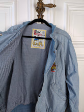 Load image into Gallery viewer, The Varsity Denim Jacket Roy Rogers | Vintage 80s USA baseball light blue jeans wash bomber summer spring embroidery men unisex women L
