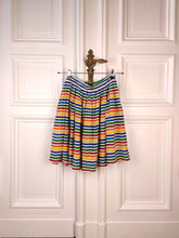 Load image into Gallery viewer, The Silk Rainbow Stripe Skirt | Vintage pure silk white stripes rainbow colourful knee length skirt XS-S
