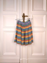 Load image into Gallery viewer, The Silk Rainbow Stripe Skirt | Vintage pure silk white stripes rainbow colourful knee length skirt XS-S
