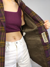 Load image into Gallery viewer, The Wool Purple Tartan Check Blazer | Vintage 100% pure wool checkered pattern plaid jacket made in Italy IT42 D38 S
