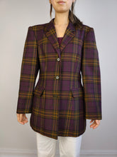 Load image into Gallery viewer, The Wool Purple Tartan Check Blazer | Vintage 100% pure wool checkered pattern plaid jacket made in Italy IT42 D38 S
