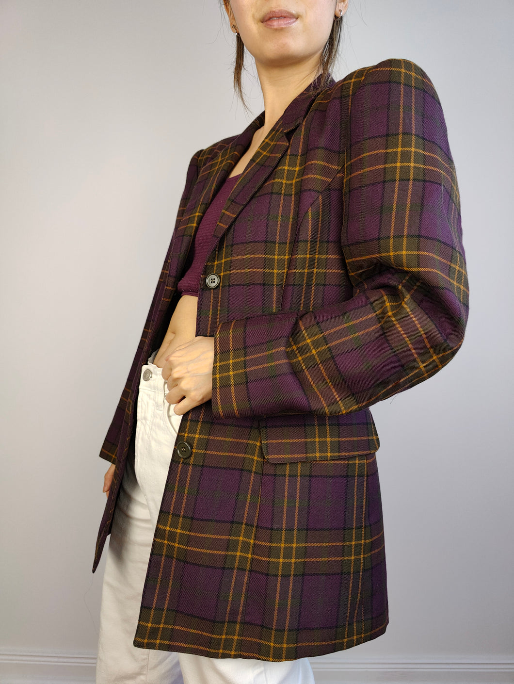 The Wool Purple Tartan Check Blazer | Vintage 100% pure wool checkered pattern plaid jacket made in Italy IT42 D38 S
