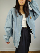 Load image into Gallery viewer, The Varsity Denim Jacket Roy Rogers | Vintage 80s USA baseball light blue jeans wash bomber summer spring embroidery men unisex women L
