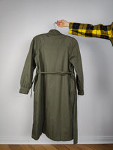 Load image into Gallery viewer, The Khaki Green Padded Trench Coat | Vintage long waist tie lined thick jacket coat S
