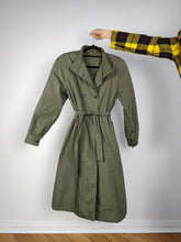 Load image into Gallery viewer, The Khaki Green Padded Trench Coat | Vintage long waist tie lined thick jacket coat S
