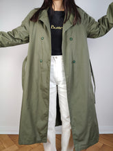 Load image into Gallery viewer, The Khaki Green Padded Trench Coat | Vintage long waist tie lined thick jacket coat S
