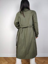 Load image into Gallery viewer, The Khaki Green Padded Trench Coat | Vintage long waist tie lined thick jacket coat S
