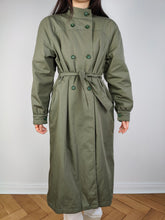 Load image into Gallery viewer, The Khaki Green Padded Trench Coat | Vintage long waist tie lined thick jacket coat S
