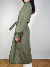 Load image into Gallery viewer, The Khaki Green Padded Trench Coat | Vintage long waist tie lined thick jacket coat S
