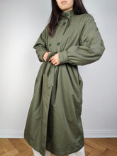 Load image into Gallery viewer, The Khaki Green Padded Trench Coat | Vintage long waist tie lined thick jacket coat S
