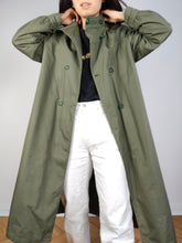 Load image into Gallery viewer, The Khaki Green Padded Trench Coat | Vintage long waist tie lined thick jacket coat S
