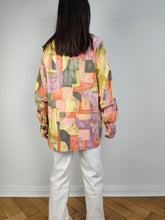 Load image into Gallery viewer, The Yellow Orange Art Pattern Shirt | Vintage 90s long sleeve art abstract crazy print unisex women men 41/42 L
