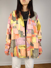 Load image into Gallery viewer, The Yellow Orange Art Pattern Shirt | Vintage 90s long sleeve art abstract crazy print unisex women men 41/42 L
