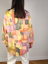Load image into Gallery viewer, The Yellow Orange Art Pattern Shirt | Vintage 90s long sleeve art abstract crazy print unisex women men 41/42 L
