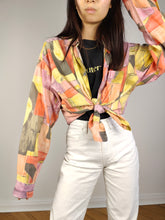 Load image into Gallery viewer, The Yellow Orange Art Pattern Shirt | Vintage 90s long sleeve art abstract crazy print unisex women men 41/42 L
