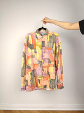 Load image into Gallery viewer, The Yellow Orange Art Pattern Shirt | Vintage 90s long sleeve art abstract crazy print unisex women men 41/42 L
