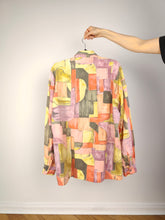 Load image into Gallery viewer, The Yellow Orange Art Pattern Shirt | Vintage 90s long sleeve art abstract crazy print unisex women men 41/42 L
