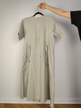 Load image into Gallery viewer, The Cream Patchwork Denim Maxi Dress | Vintage 90s beige jeans cotton button down shirt spring summer short sleeve long dress M-L
