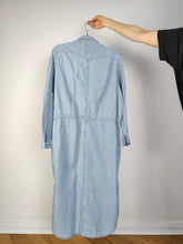 Load image into Gallery viewer, The G-Star RAW Denim Shirt Dress | Preloved second hand light blue jeans long sleeve button up blouse maxi long dress M
