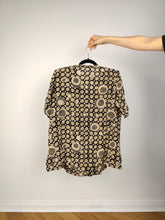 Load image into Gallery viewer, The Silk Beige Black Circles Print Blouse | Vintage pure silk women short sleeve shirt crazy pattern dots M-L
