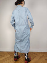 Lade das Bild in den Galerie-Viewer, Das G-Star RAW Denim-Hemdkleid | Gebrauchtes, gebrauchtes, hellblaues Jeans-Langarmblusen-Maxikleid mit Knöpfen M
