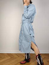 Lade das Bild in den Galerie-Viewer, Das G-Star RAW Denim-Hemdkleid | Gebrauchtes, gebrauchtes, hellblaues Jeans-Langarmblusen-Maxikleid mit Knöpfen M
