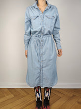 Load image into Gallery viewer, The G-Star RAW Denim Shirt Dress | Preloved second hand light blue jeans long sleeve button up blouse maxi long dress M
