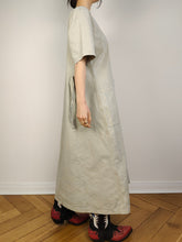 Load image into Gallery viewer, The Cream Patchwork Denim Maxi Dress | Vintage 90s beige jeans cotton button down shirt spring summer short sleeve long dress M-L
