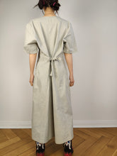 Load image into Gallery viewer, The Cream Patchwork Denim Maxi Dress | Vintage 90s beige jeans cotton button down shirt spring summer short sleeve long dress M-L

